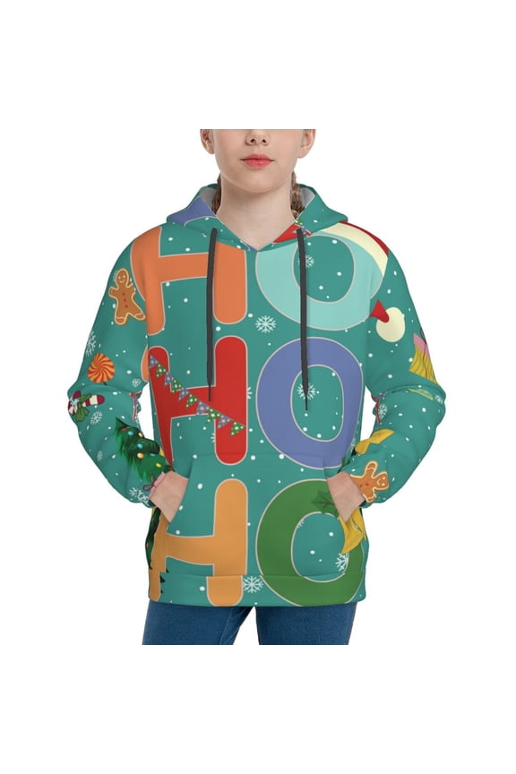 Ho Ho Ho Pattern Boys Athletic Unisex Boys Girls Hoodie with Pocket Sweatshirts-Large