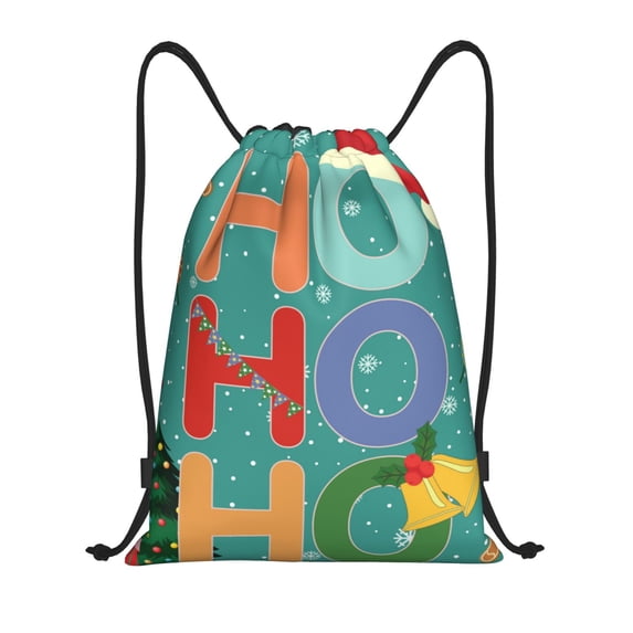 Kdxio Ho Ho Ho Print Drawstring Backpack Bag,Waterproof Draw String Back Sack, Gym Drawstring Bags Swim Bag For Unisex