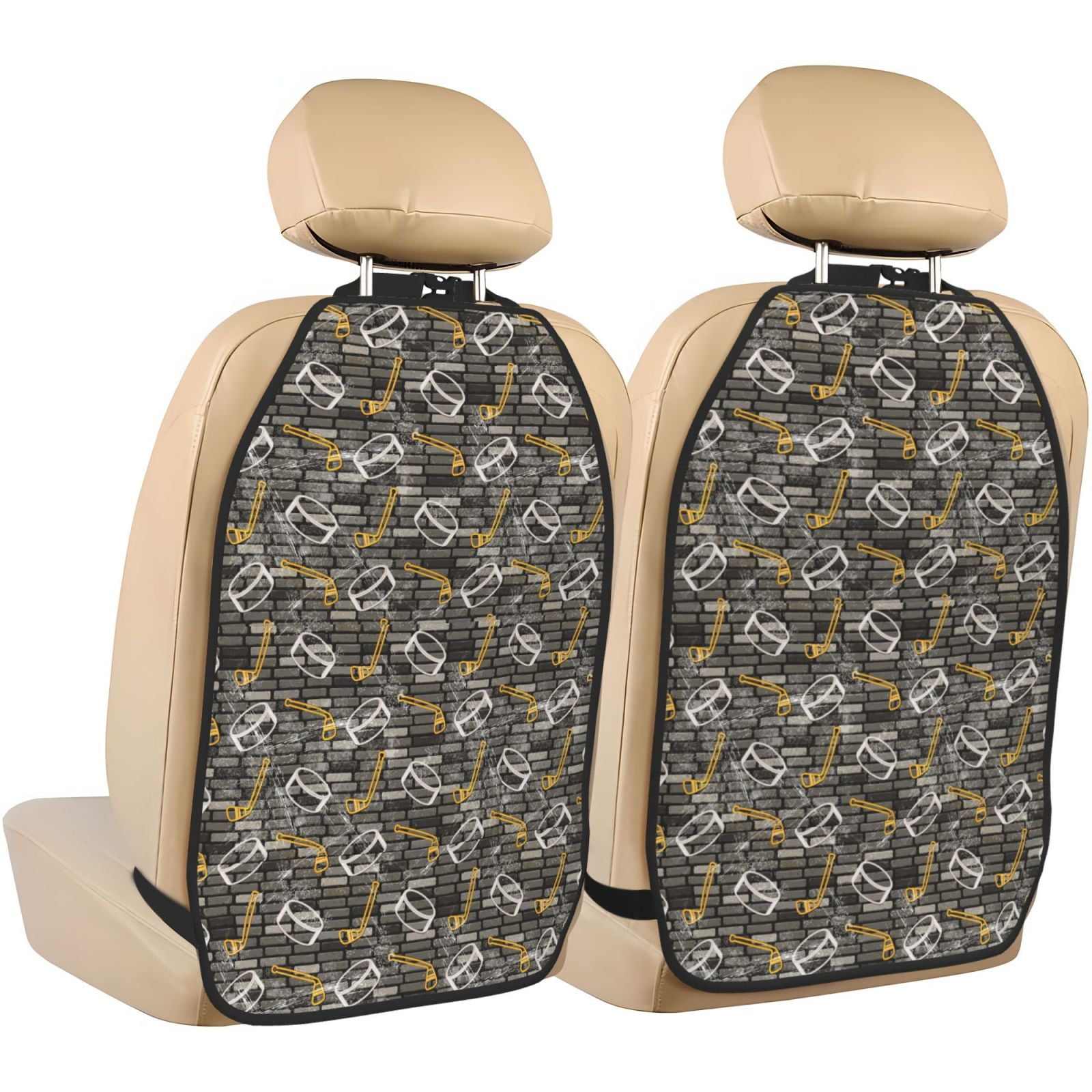 Kdxio Hockey1 Print 2 Pack Car Kick Mat Seat Cover Back Protector Mat with Pockets for Organizer Backseat Protector and Storage Anti Kick Pad for Vehicles