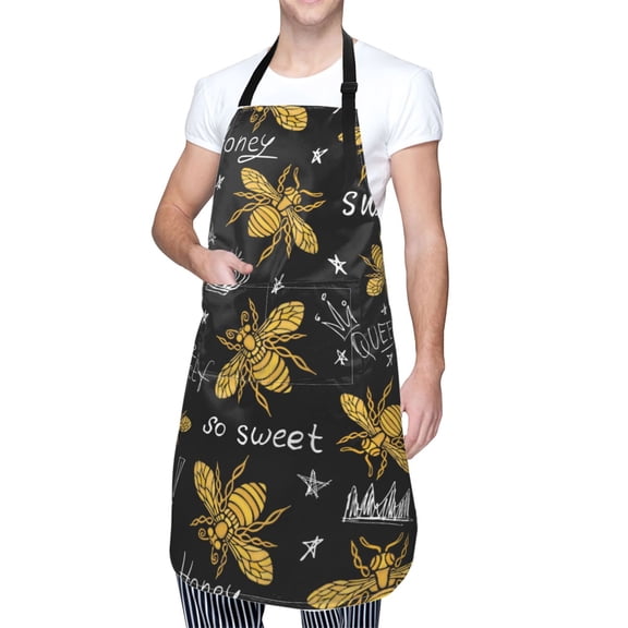 Kdxio Hohey Bee Golden Embroidery Apron with Pockets Adjustable Kitchen Aprons for Men Women Waterproof Aprons for Cooking,Drawing,Crafting, Baking Household Cleaning