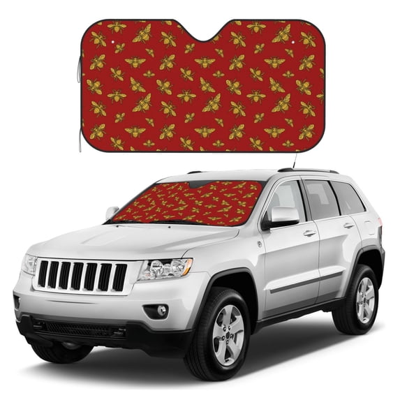 Kdxio Hohey Bee Golden Print Windshield Sun Shade, Foldable Sun Blocker for Car,Truck,SUV Automotive Interior Sun Protection,Reflective Shade for Front Windshield(Small)