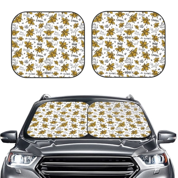 Kdxio Hohey Bee Golden2 Print 2-Piece Sun Shade Front Windshield - Foldable Car Front Window Sunshades For Most Sedans Suv Truck
