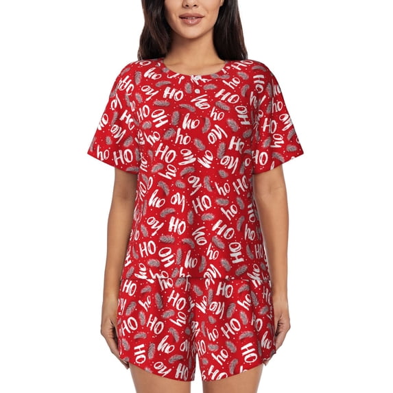 Kdxio Hohoho3 Print Pajamas Sets for Women Short-Sleeved Pjs with Lounge Shorts Two Piece Sleepwear S-4XL