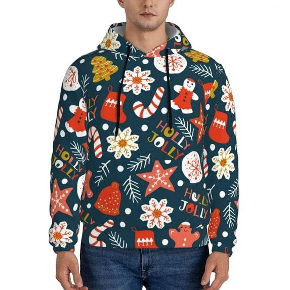 Kdxio Holiday Christmas Cookies Print Mens Casual Hooded Collar Drawstring Hoodies Pullover Sweatshirts Casual Long Sleeve Shirts-Medium