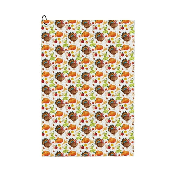 Kdxio Thanksgiving Turkey Pattern Golf Towel (24" X 16") with Carabiner Clip - The Convenient Golf Cleaning Towel