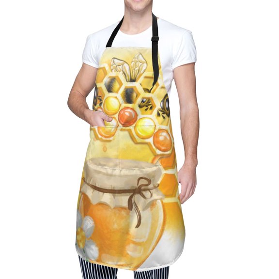 Kdxio Honey Bee Apron with Pockets Adjustable Kitchen Aprons for Men Women Waterproof Aprons for Cooking,Drawing,Crafting, Baking Household Cleaning