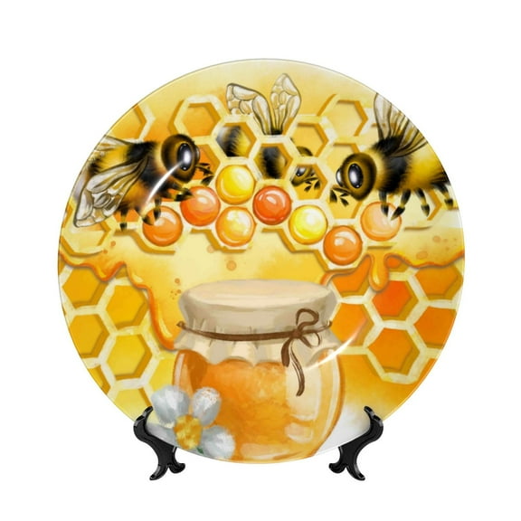 Kdxio Honey Bee Bone China Decorative Plate Ceramic Decorative Plate for Home Office Wall Stand Decorative Plates for Home Bedroom-10in