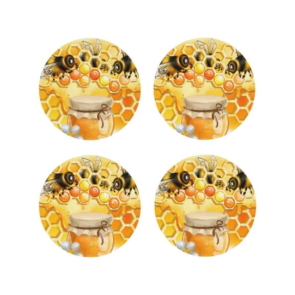 Kdxio Honey Bee Funny Coasters,4 Pcs Leather Coasters,Housewarming Gifts,Protect Furniture From Water Marks Scratch And Damage