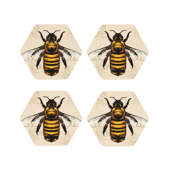 Kdxio Honey Bee Funny Coasters,4 Pcs Leather Coasters,Housewarming Gifts,Protect Furniture from Water Marks Scratch and Damage