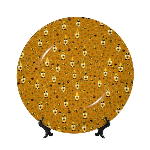 Kdxio Honey Bee Gnomes Bone China Decorative Plate Ceramic Decorative Plate for Home Office Wall Stand Decorative Plates for Home Bedroom-7in