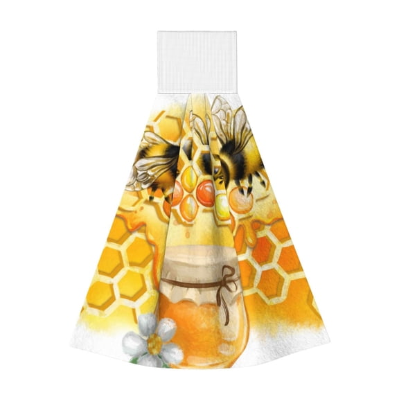 Kdxio Honey Bee Hand Towel with Loop Hanging Towel Absorbent Tie Towels for Kitchen Tea Bar Bathroom Decor
