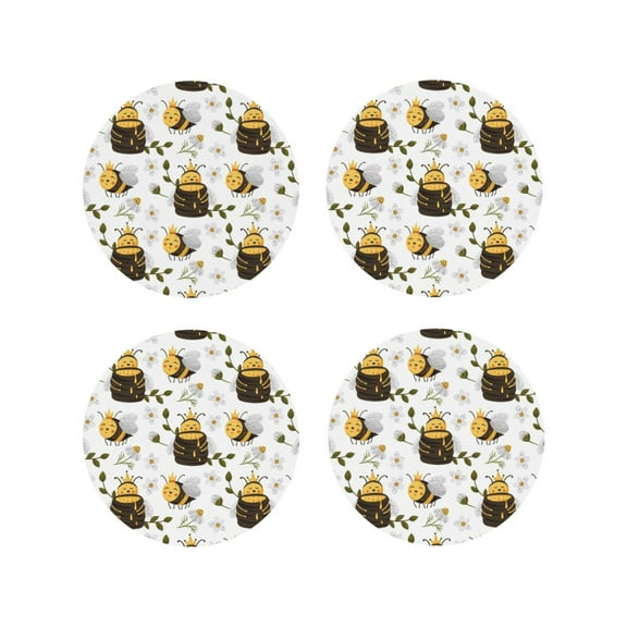 Kdxio Honey Bee Insect Funny Coasters,4 Pcs Leather Coasters,Housewarming Gifts,Protect Furniture from Water Marks Scratch and Damage