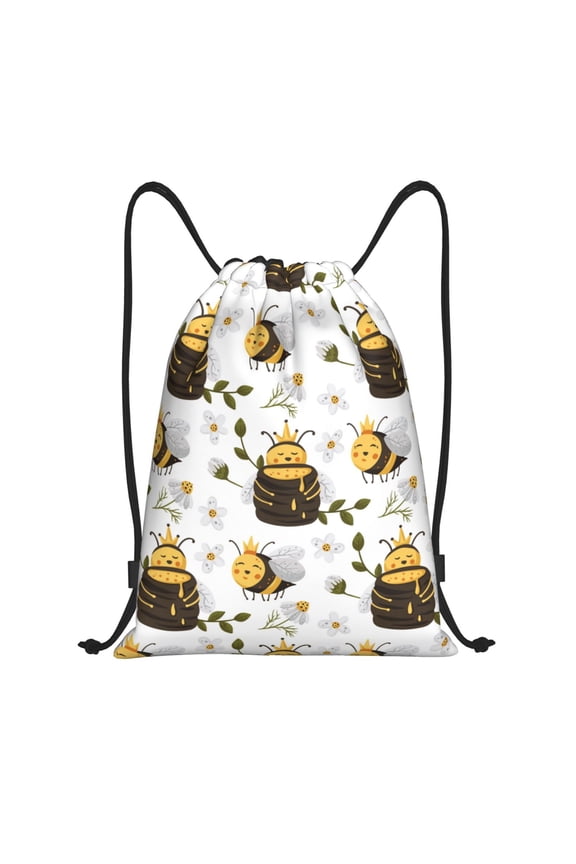 Honey Bee Insect Print Drawstring Backpack Bag,Waterproof Draw String Back Sack, Gym Drawstring Bags Swim Bag For Unisex
