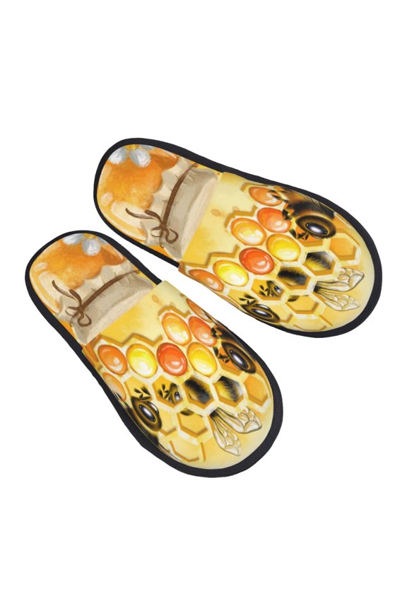 Honey Bee Pattern Slippers for Women Memory Foam Fuzzy House Slippers Bedroom Non-slip Warm Womens Slippers