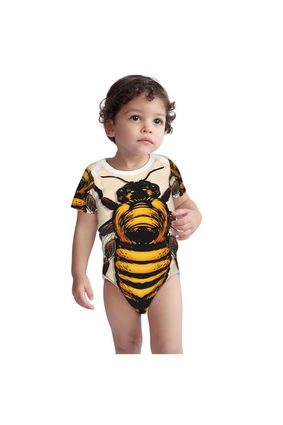 Honey Bee Pattern Unisex Baby Cotton Short Sleeve Bodysuits-2 Years
