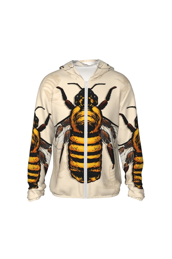 Honey Bee Print Women Men Sun Protection UPF 50+ Jackets Zip Up Long Sleeve Hoodie Hiking Lightweight with Pockets