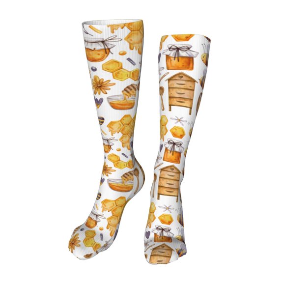 Kdxio Honey Bee Set Funny Silky Novelty Funky Long Knee High Socks Soft 3D Print Cosplay Crazy Stockings for Men Women