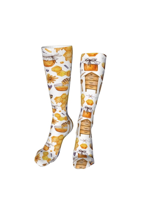 Honey Bee Set Funny Silky Novelty Funky Long Knee High Socks Soft 3D Print Cosplay Crazy Stockings for Men Women