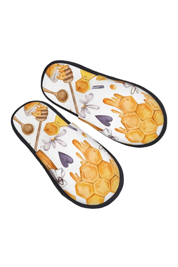 Honey Bee Set Pattern Slippers for Women Memory Foam Fuzzy House Slippers Bedroom Non-slip Warm Womens Slippers