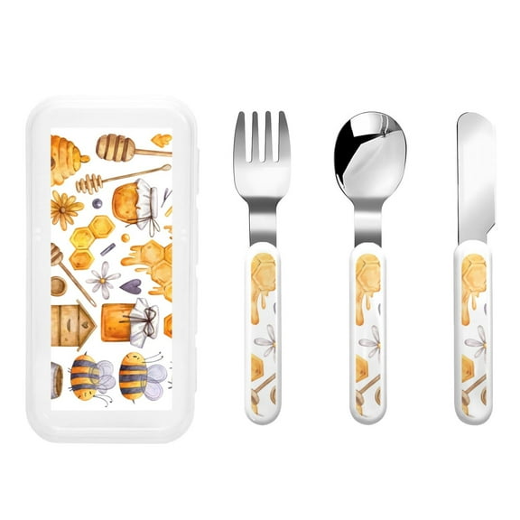 Kdxio Honey Bee Set Toddler Utensils Set - Kids Silverware Set, Set Kids Utensils Set with Case for Preschooler Children