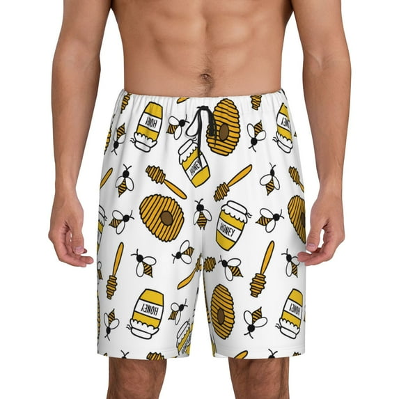 Kdxio Honey Print Mens Sleep Shorts Bottoms Soft Comfy Pajama Wear Pants with Drawstring Pockets