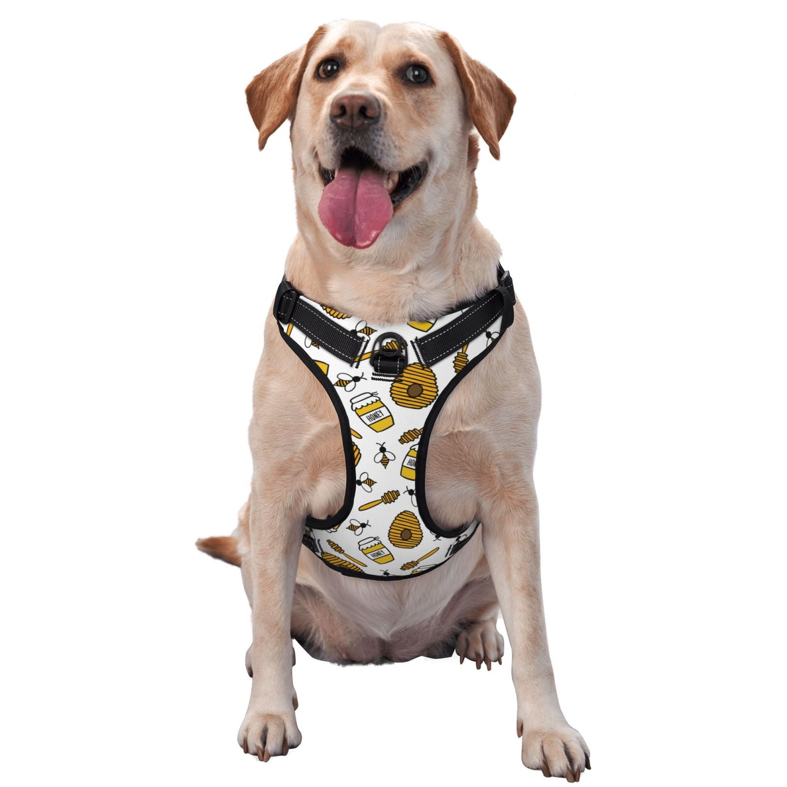 Kdxio Honey Print No Pull Dog Harness Adjustable Reflective Oxford Easy Control Medium Large Dog Harness for Training and Everyday-X-Large