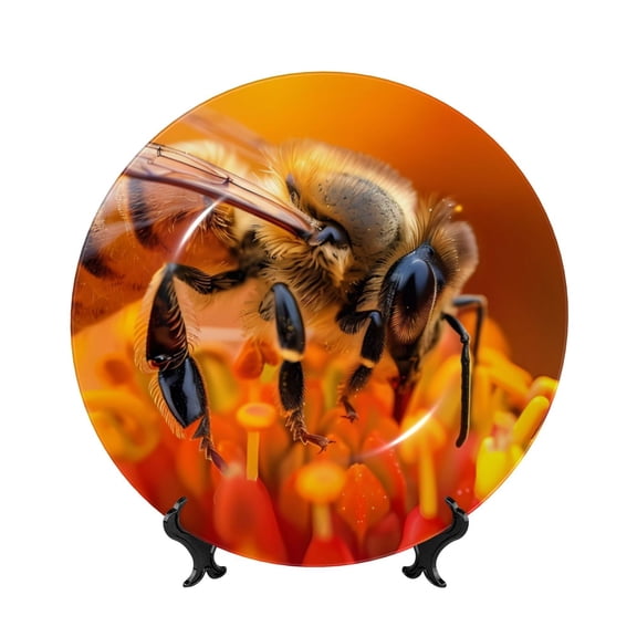 Kdxio Honeybee On Vibrant Flower Bone China Decorative Plate Ceramic Decorative Plate for Home Office Wall Stand Decorative Plates for Home Bedroom-10in