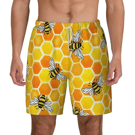 Kdxio Honeycombs Print Men'S Swim Trunks With Compression Liner 7 Inch Inseam Quick Dry Swim Shorts