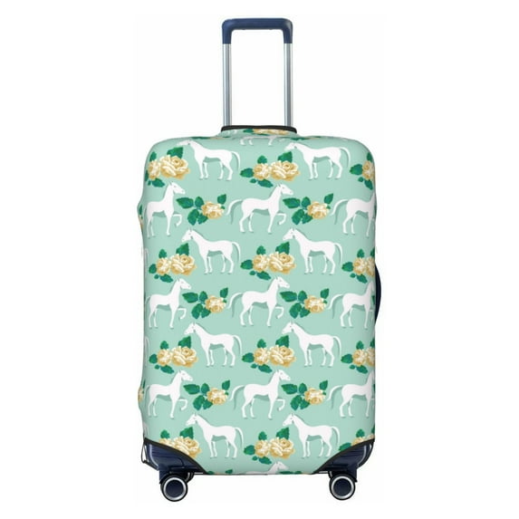Kdxio Horse And Flower Pattern Luggage Cover for Travel,Elastic and Durable,Fits 18-32 Inch,-No luggage included