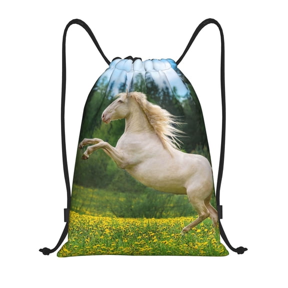 Kdxio Horse Rearing Up In The Field Print Drawstring Backpack Bag,Waterproof Draw String Back Sack, Gym Drawstring Bags Swim Bag For Unisex