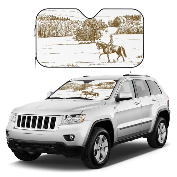 Kdxio Horse Rider In Field Print Windshield Sun Shade, Foldable Sun Blocker for Car,Truck,SUV Automotive Interior Sun Protection,Reflective Shade for Front Windshield(Medium)