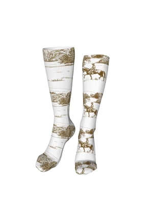 Horse Rider In Field Funny Silky Novelty Funky Long Knee High Socks Soft 3D Print Cosplay Crazy Stockings for Men Women