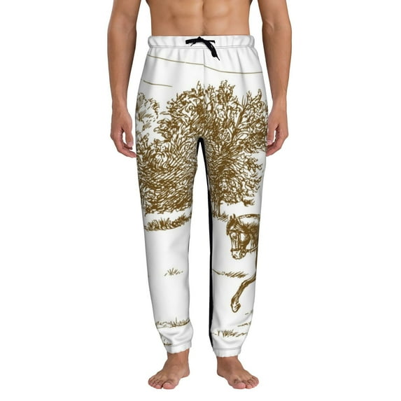 Kdxio Horse Rider In Field Pattern Joggers,Sweatpants for Men with Pockets-Medium