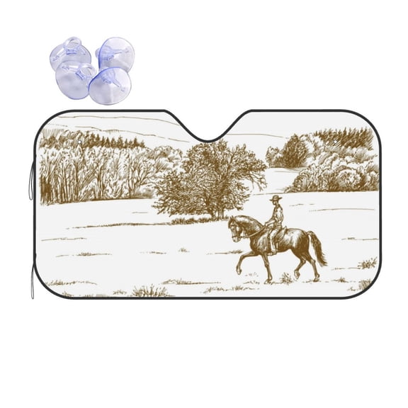 Kdxio Horse Rider In Field Print Front Windshield Sun Shade,Folding Auto Sunshade for Car Truck SUV-Small