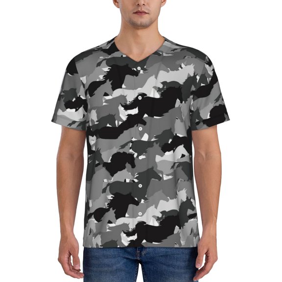 Kdxio Horse Silhouette Mens T-Shirts Baseball Vintage Fashionable Lightweight Casual Crew Neck Slim Fit with Long Sleeves-4X-Large