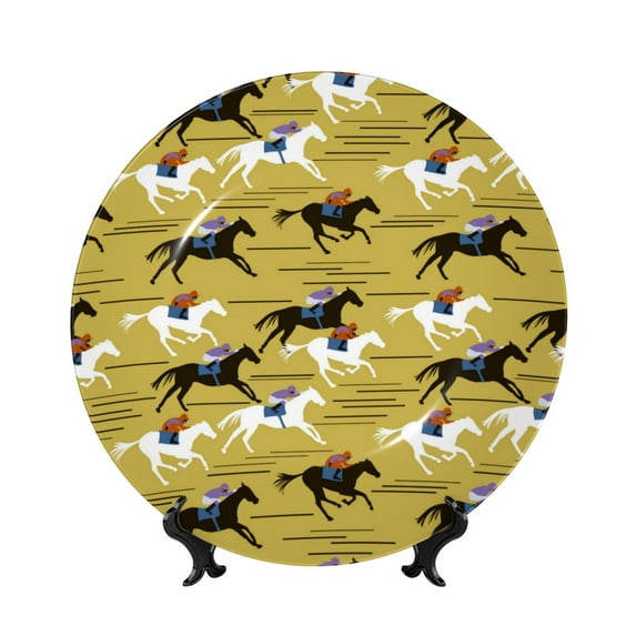 Kdxio Horsemen In Horseraces Bone China Decorative Plate Ceramic Decorative Plate for Home Office Wall Stand Decorative Plates for Home Bedroom-10in