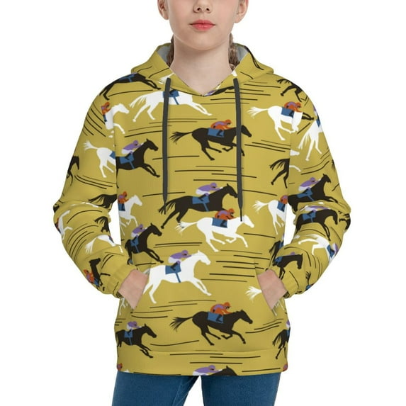 Kdxio Horsemen In Horseraces Pattern Boys Athletic Unisex Boys Girls Hoodie with Pocket Sweatshirts-Medium