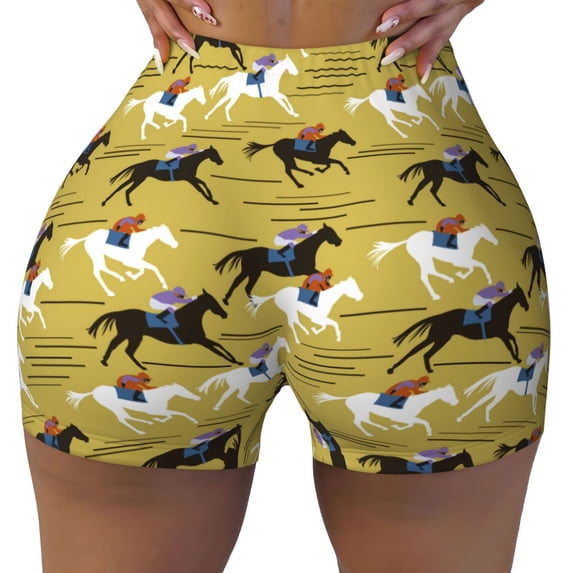 Kdxio Horsemen In Horseraces Print Workout Shorts for Women Seamless Soft Smooth Gym Yoga Scrunch Active Shorts