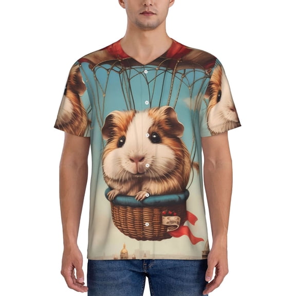 Kdxio Hot Air Balloon Guinea Pig Mens T-Shirts Baseball Vintage Fashionable Lightweight Casual Crew Neck Slim Fit with Long Sleeves-Small