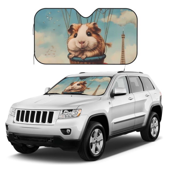 Kdxio Hot Air Balloon Guinea Pig Print Windshield Sun Shade, Foldable Sun Blocker for Car,Truck,SUV Automotive Interior Sun Protection,Reflective Shade for Front Windshield(Small)