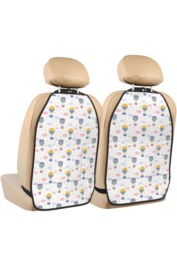 Hot Air Balloon Print 2 Pack Car Kick Mat Seat Cover Back Protector Mat with Pockets for Organizer Backseat Protector and Storage Anti Kick Pad for Vehicles