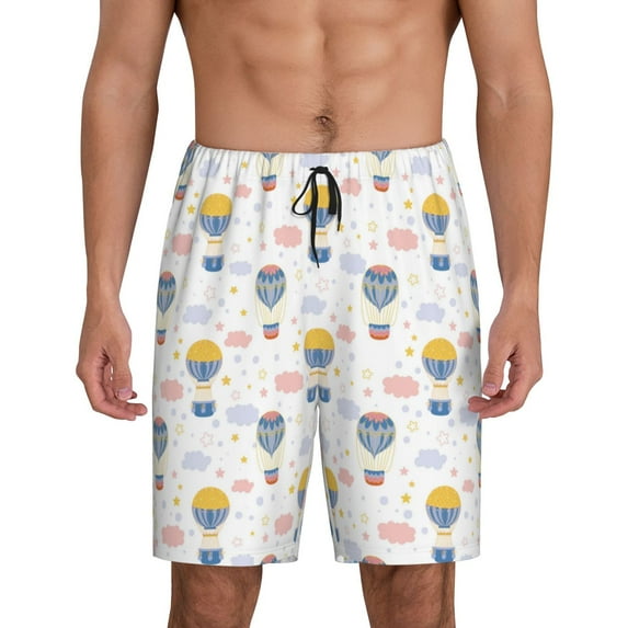 Kdxio Hot Air Balloon Print Mens Sleep Shorts Bottoms Soft Comfy Pajama Wear Pants with Drawstring Pockets