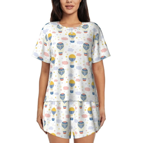 Kdxio Hot Air Balloon Print Pajamas Sets for Women Short-Sleeved Pjs with Lounge Shorts Two Piece Sleepwear S-4XL