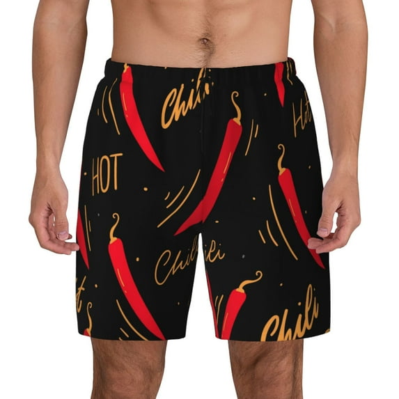 Kdxio Hot Chili Print Men'S Swim Trunks With Compression Liner 7 Inch Inseam Quick Dry Swim Shorts