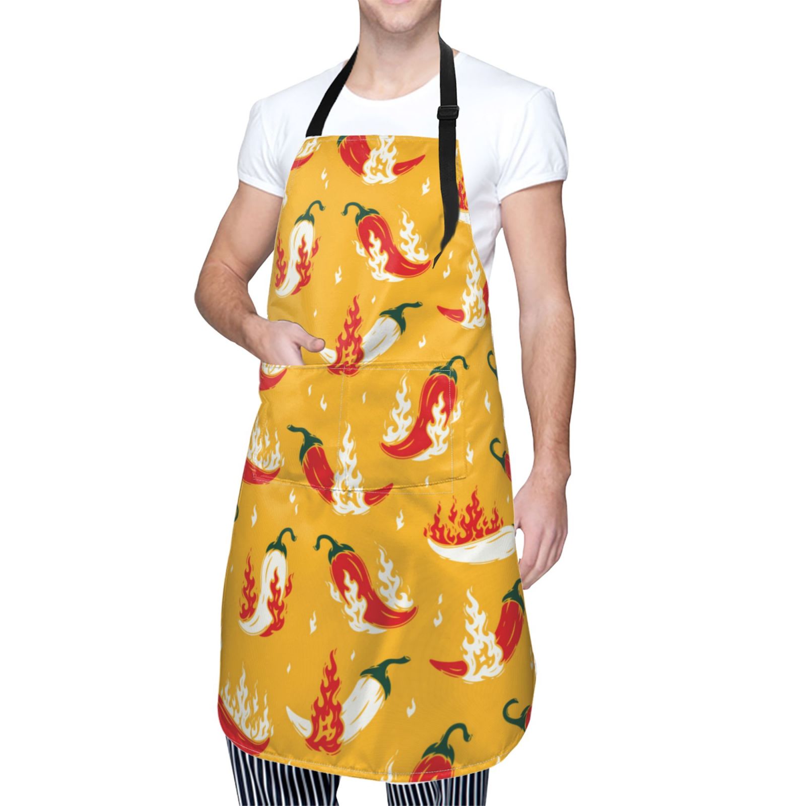 Kdxio Hot Chilli Apron with Pockets Adjustable Kitchen Aprons for Men Women Waterproof Aprons for Cooking,Drawing,Crafting, Baking Household Cleaning