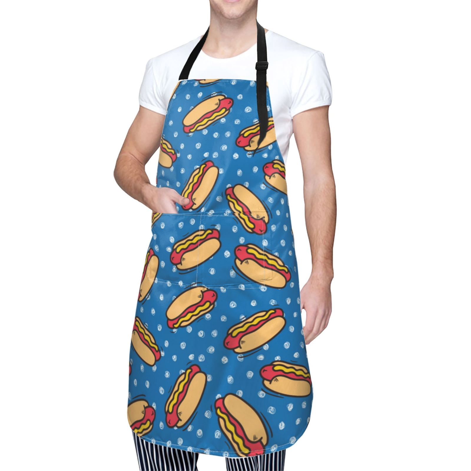 Kdxio Hot Dog 1 Apron with Pockets Adjustable Kitchen Aprons for Men Women Waterproof Aprons for Cooking,Drawing,Crafting, Baking Household Cleaning