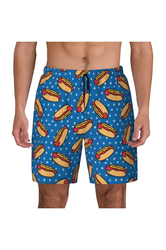 Hot Dog 1 Print Men's Swim Trunks with Compression Liner 7 Inch Inseam Quick Dry Swim Shorts