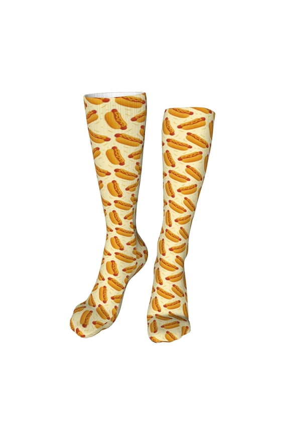Hot Dog 3 Funny Silky Novelty Funky Long Knee High Socks Soft 3D Print Cosplay Crazy Stockings for Men Women