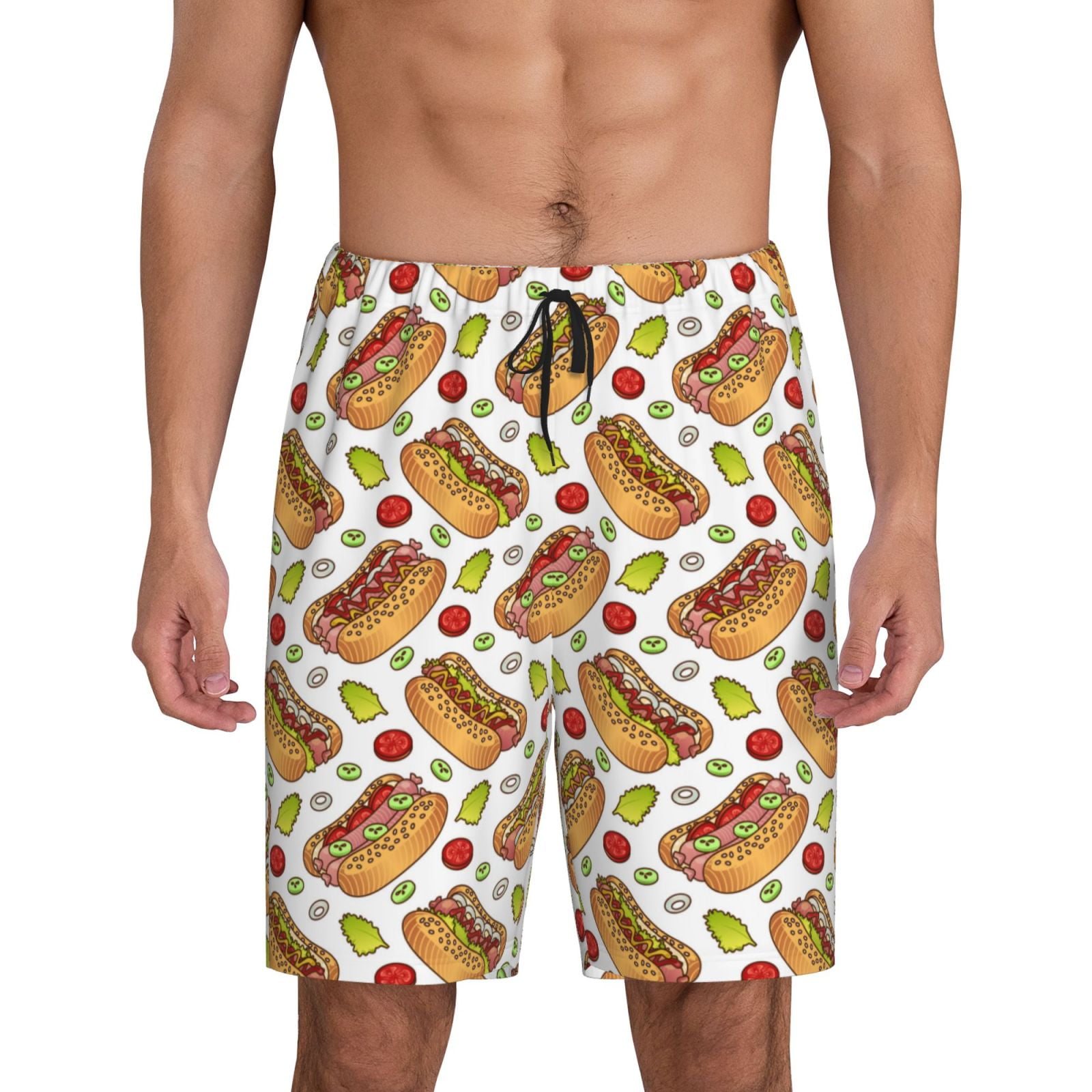 Kdxio Hot Dog 7 Print Mens Sleep Shorts Bottoms Soft Comfy Pajama Wear