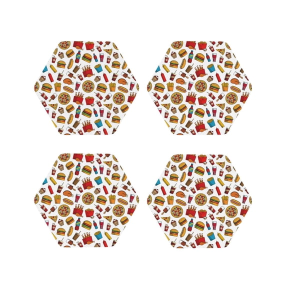 Kdxio Hot Dog Pizza Funny Coasters,4 Pcs Leather Coasters,Housewarming Gifts,Protect Furniture from Water Marks Scratch and Damage